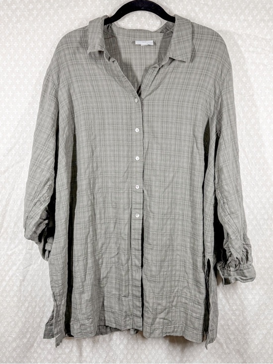 J. Jill Tops - J. Jill Grey Green Button Down Long Sleeve‎ Tunic Top